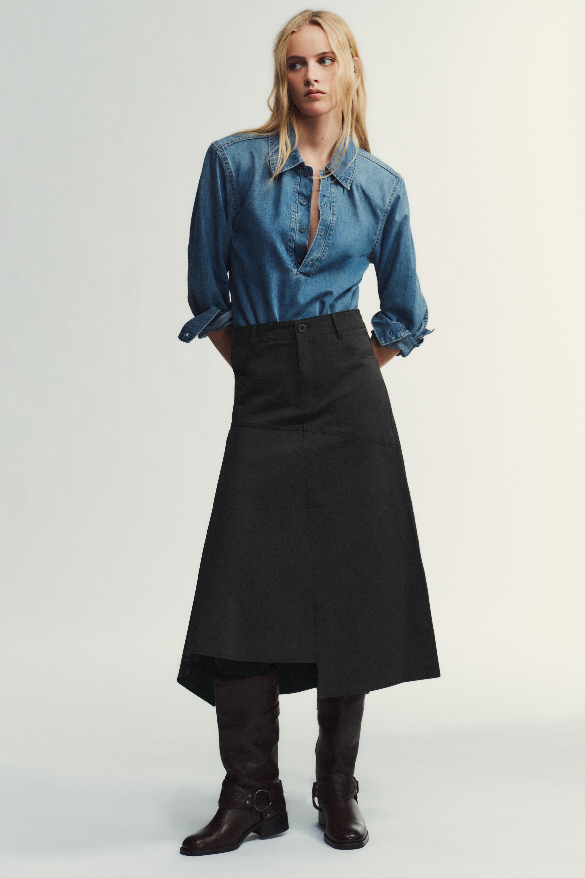 ASYMMETRICAL MIDI SKIRT